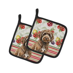 Brown Portuguese Water Dog Vegetables Pair of Pot Holders Pair 7.5x7.5 Quilted Insulated Hot Pads Decorative Kitchen Gift Made in USA