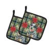 Blue Heeler Australian Cattle Dog Christmas PoinsettIas Pair of Pot Holders Pair 7.5x7.5 Quilted Insulated Hot Pads Decorative Kitchen Gift Made in US