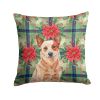 Red Heeler Australian Cattle Dog Christmas PoinsettIas Throw Pillow Decorative Indoor Outdoor Accent Cushion for Couch, Bed or Patio, 14Hx14W