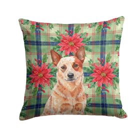 Red Heeler Australian Cattle Dog Christmas PoinsettIas Throw Pillow Decorative Indoor Outdoor Accent Cushion for Couch, Bed or Patio, 14Hx14W