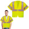 Yellow High Visibility Safety Vests, Large. Pack of 25 Polyester Reflective Vest for Women with Silver Reflective Strips, Zipper Closure. 120 GSM Refl