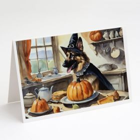 German Shepherd Fall Kitchen Pumpkins Greeting Cards Pack of 8 Blank Cards with Envelopes Whimsical A7 Size 5x7 Blank Note Cards