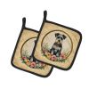 Schnauzer and Flowers Pair of Pot Holders Kitchen Heat Resistant Pot Holders Sets Oven Hot Pads for Cooking Baking BBQ, 7 1/2 x 7 1/2