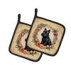 Scottish Terrier and Flowers Pair of Pot Holders Kitchen Heat Resistant Pot Holders Sets Oven Hot Pads for Cooking Baking BBQ, 7 1/2 x 7 1/2