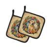 Yellow Labrador Retriever and Flowers Pair of Pot Holders Kitchen Heat Resistant Pot Holders Sets Oven Hot Pads for Cooking Baking BBQ, 7 1/2 x 7 1/2