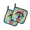 French Bulldog Hippie Dawg Pair of Pot Holders Kitchen Heat Resistant Pot Holders Sets Oven Hot Pads for Cooking Baking BBQ, 7 1/2 x 7 1/2