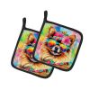 Pomeranian Hippie Dawg Pair of Pot Holders Kitchen Heat Resistant Pot Holders Sets Oven Hot Pads for Cooking Baking BBQ, 7 1/2 x 7 1/2