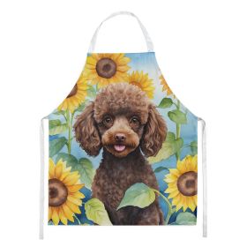 Chocolate Poodle in Sunflowers Apron Cooking Kitchen Server Baking Crafts Gardening for Adult Women Men, Unisex, Large, Multicolor