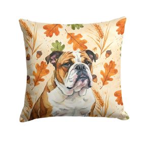 Brindle and White English Bulldog Heirloom Fall Throw Pillow Decorative Indoor Outdoor Accent Cushion for Couch, Bed or Patio, 14Hx14W