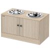 PawHut Elevated Dog Bowls with Storage Cabinet, 2 Stainless Steel Bowls, Slow Feeder, Dog Feeding Station for Large Dogs, Oak