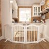 27.6" Height Tall Freestanding Pet Gate, 4 Panels Foldable Dog Gate, Solid Wood Folding Safety Fence Wooden Dog Gate with 2 pcs Support Feet Ideal for