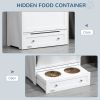 Pet Feeder Station Storage Cabinet, Dog Food Storage Container with Dog Raised Bowls, Watering Supplies, White