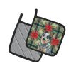 Blue Heeler Australian Cattle Dog Christmas PoinsettIas Pair of Pot Holders Pair 7.5x7.5 Quilted Insulated Hot Pads Decorative Kitchen Gift Made in US