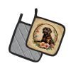 Chocolate Labrador Retriever and Flowers Pair of Pot Holders Kitchen Heat Resistant Pot Holders Sets Oven Hot Pads for Cooking Baking BBQ, 7 1/2 x 7 1