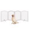27.6" Height Tall Freestanding Pet Gate, 4 Panels Foldable Dog Gate, Solid Wood Folding Safety Fence Wooden Dog Gate with 2 pcs Support Feet Ideal for