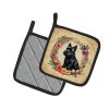 Scottish Terrier and Flowers Pair of Pot Holders Kitchen Heat Resistant Pot Holders Sets Oven Hot Pads for Cooking Baking BBQ, 7 1/2 x 7 1/2
