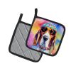 Basset Hound Hippie Dawg Pair of Pot Holders Kitchen Heat Resistant Pot Holders Sets Oven Hot Pads for Cooking Baking BBQ, 7 1/2 x 7 1/2
