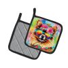 Pomeranian Hippie Dawg Pair of Pot Holders Kitchen Heat Resistant Pot Holders Sets Oven Hot Pads for Cooking Baking BBQ, 7 1/2 x 7 1/2