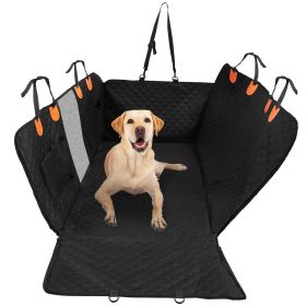 Dog Car Back Seat Cover With Zipper Mesh Window Storage Bags Waterproof 600D Oxford Cloth Car Seat Protector With Slide Flaps For Cars Trucks SUVs (Color: Black)