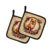 Pomeranian and Flowers Pair of Pot Holders Kitchen Heat Resistant Pot Holders Sets Oven Hot Pads for Cooking Baking BBQ, 7 1/2 x 7 1/2