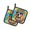 Golden Retriever Hippie Dawg Pair of Pot Holders Kitchen Heat Resistant Pot Holders Sets Oven Hot Pads for Cooking Baking BBQ, 7 1/2 x 7 1/2