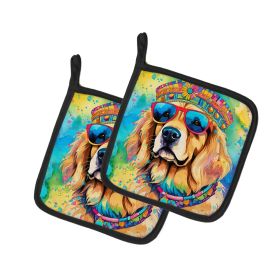 Golden Retriever Hippie Dawg Pair of Pot Holders Kitchen Heat Resistant Pot Holders Sets Oven Hot Pads for Cooking Baking BBQ, 7 1/2 x 7 1/2 (Default: Default)