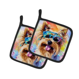 Yorkshire Terrier Hippie Dawg Pair of Pot Holders Kitchen Heat Resistant Pot Holders Sets Oven Hot Pads for Cooking Baking BBQ, 7 1/2 x 7 1/2 (Default: Default)