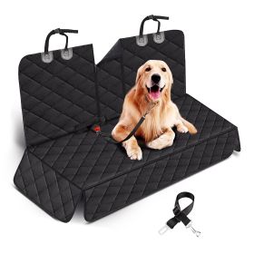 Dog Car Seat Cover Waterproof Scratchproof Pet Car Rear Protector Mat Pet Back Seat Cover with Dog Seat Belt for Car Truck SUV (Color: Black, size: One size)