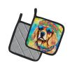 Golden Retriever Hippie Dawg Pair of Pot Holders Kitchen Heat Resistant Pot Holders Sets Oven Hot Pads for Cooking Baking BBQ, 7 1/2 x 7 1/2